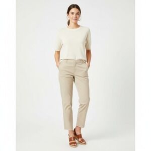 LL BEAN 12P Women's Hidden Stretch Waist Ankle Chinos Pants‎ Ecru Straight Leg